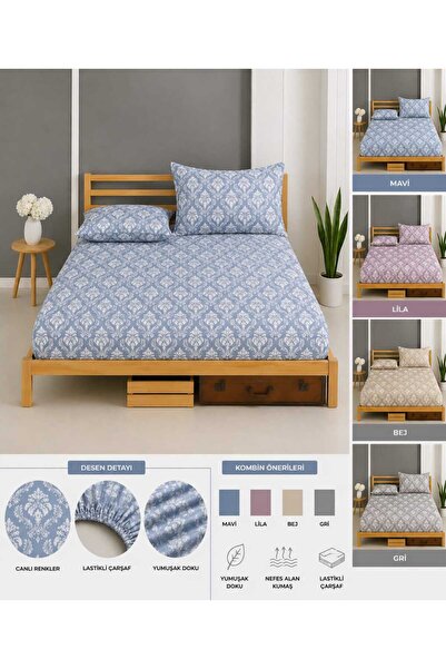 Altıntaş soft Σετ ελαστικών σεντονιών με διπλό μαξιλαροθήκη, βαμβακερό σχέδιο...