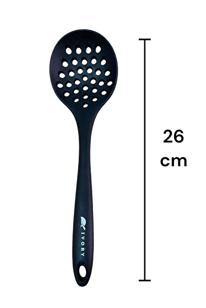 Perağ Ivory Heat Resistant Silicone Colander Spoon Set 5 Pieces 2 8Cm/22Cm/20Cm Spoons 28cm Colander/Spoon