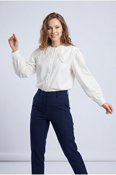 MİYALORA Bebe Yaka Dantel Düğmeli Poplin Bluz - Ekru