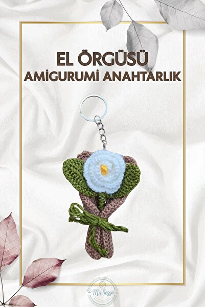 Ma'Vessa Μπρελόκ με Μπουκέτο Λευκά Τριαντάφυλλα Αμιγκουρούμι - Πλεκτό στο χέρ...