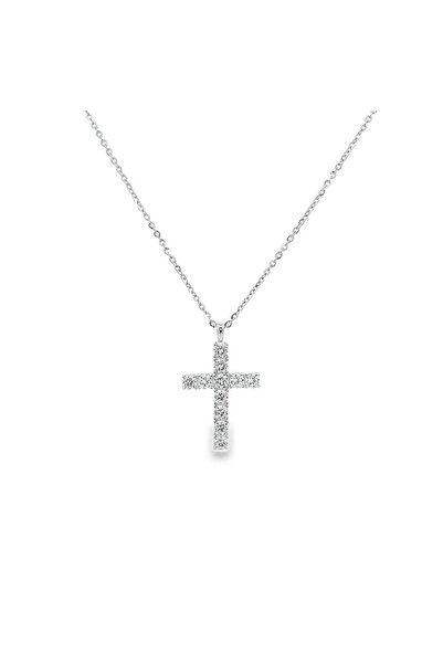 Bijuteria SORELLY Ασημένια αλυσίδα με σταυρό και λευκές πέτρες