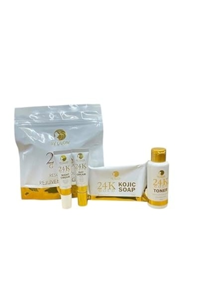 Sy Glow مجموعة ريجوف الذهبية عيار 24 قيراط مع الريزورسينول والنياسيناميد، طقم...