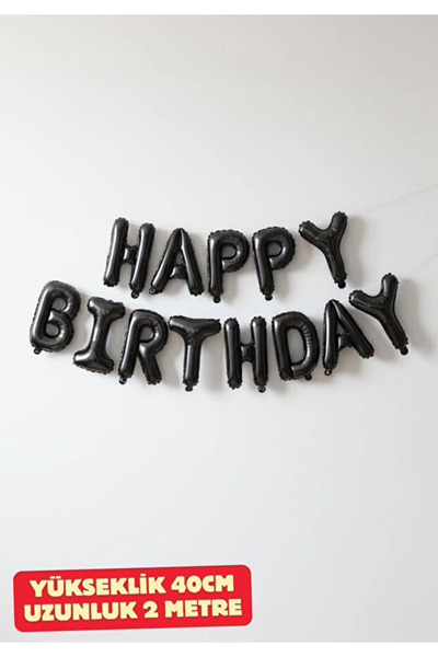 Parti Zamanı Siyah Happy Bırthday Folyo Set Balon Doğum Günü Helyum Doğum Gün...