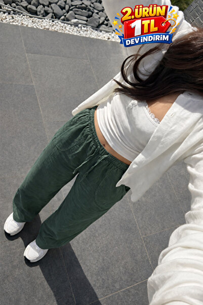 DAMGA JEANS Γυναικείο Premium Jogger Relax Fit Καλοκαιρινό Παντελόνι από Λινό...