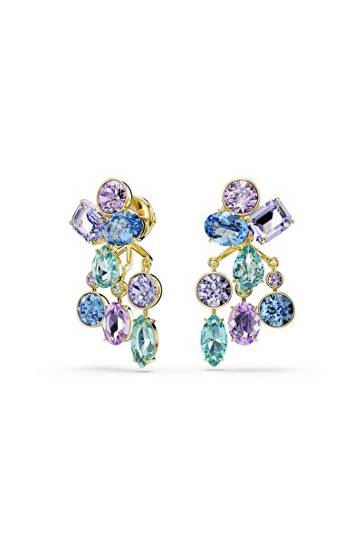 Swarovski Gema küpe gömlekleri, Karışık kesimler, Çok renkli, Altın rengi kap...