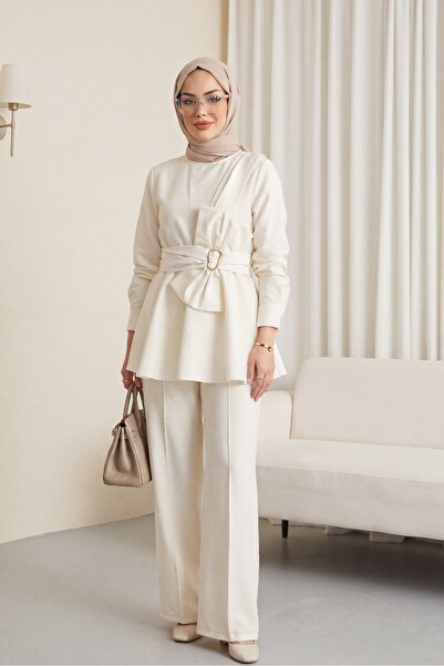 HİJABAYA Σετ Cupra με παντελόνι με λεπτομέρεια φιόγκου και αγκράφα στη μέση
