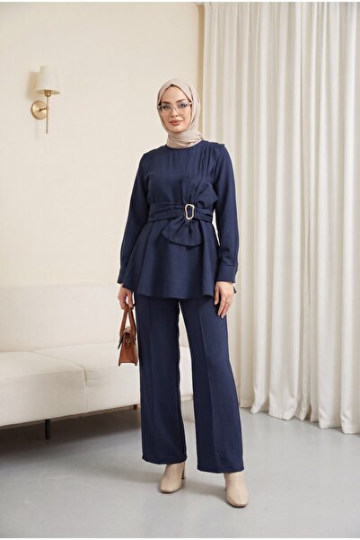 HİJABAYA Σετ Cupra με παντελόνι με λεπτομέρεια φιόγκου και αγκράφα στη μέση