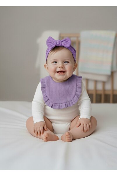 Babyqlo مريلة قطنية ناعمة للأطفال مع عصابة رأس