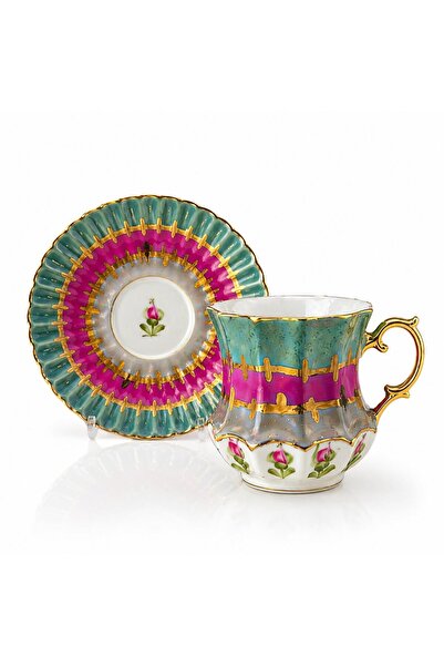 R-EYLA Reyla Mirella 2-Person Turkish Coffee Cup Set with Gold Detail Porcela...