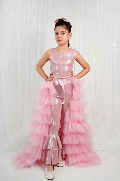 DUCA KIDS Πολυεπίπεδο τούλινο φόρεμα με ουρά, λαμπερό αμάνικο ισπανικό σετ 3 ...