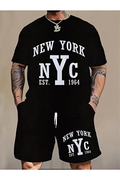 DİVİN Unisex Printed Oversize Top-Bottom Set Bartik Shorts T-Shirt