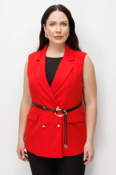 Ekol Leather Belted Double-Breasted Vest 1524
