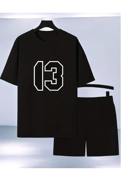 DİVİN Unisex Printed Oversize Top-Bottom Set Bartik Shorts T-Shirt