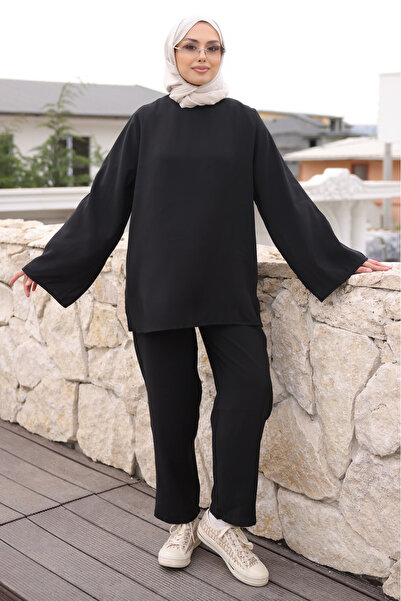 İmajButik Black Spanish Sleeve Tunic Pantsuit