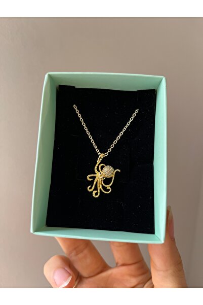 Rose and Light Gold Octopus Steel Necklace