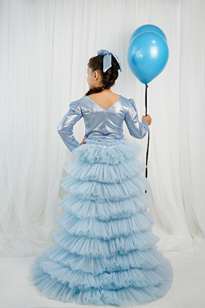 DUCA KIDS Πολυεπίπεδο τούλινο φόρεμα με ουρά, λαμπερό μακρυμάνικο ισπανικό σε...