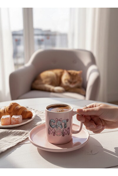 Rolin Design Cat Mom Pembe Kahve Fincanı 90ml