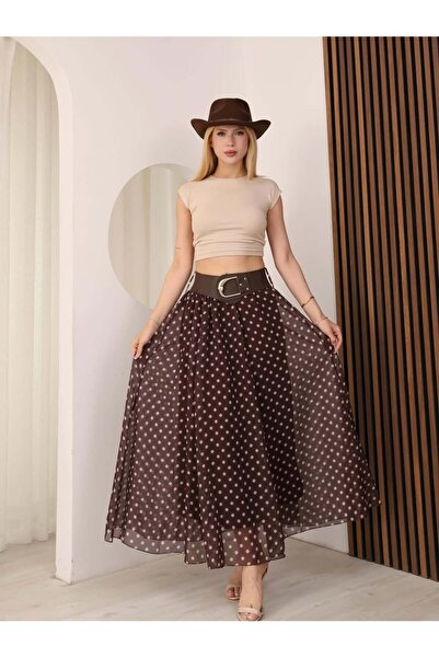 VESS MODA Φούστα σιφόν πουά με λεπτομέρεια στη ζώνη