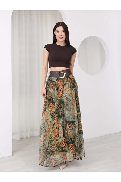 VESS MODA Φούστα σιφόν με λεπτομέρεια στη ζώνη και σχέδια