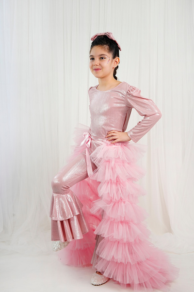 DUCA KIDS Πολυεπίπεδο τούλινο φόρεμα με ουρά, λαμπερό μακρυμάνικο ισπανικό σε...