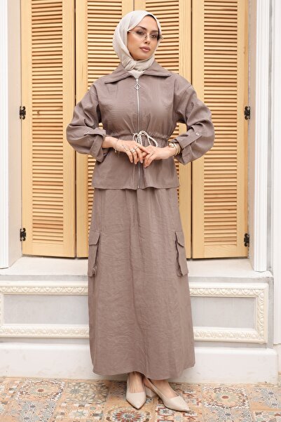 İmajButik Σετ μπουφάν με φερμουάρ βιζόν, τσέπες cargo και φούστα