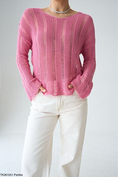 Lupies Women's Wide Collar Openwork Thin Cotton Sweater