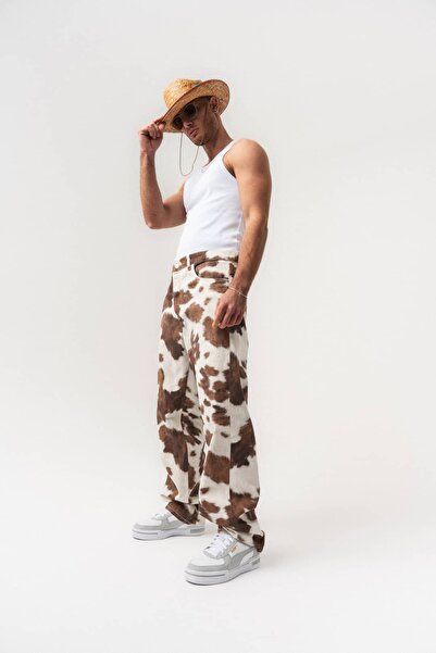 go gang own Cavalier Pattern Detailed Baggy Jean Trousers