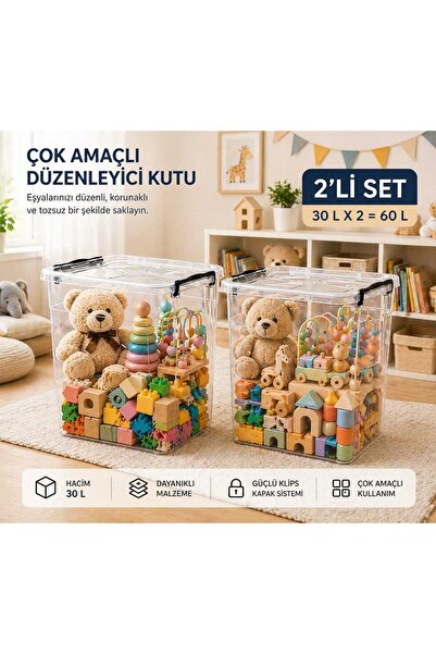 zemihra 30 litre Plastik Kilitli Kapaklı Dikey Derin Saklama Düzenleme ve Dep...