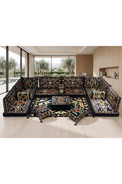 FEYZA DECOR HOME Anadolu Desen Full Set Şark Köşesi Takımı – Otantik Köşe Min...
