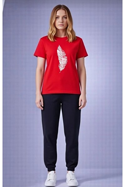 Gutsy T-Shirt Sweat Suit 2-Piece Combination Feather Printed Sweatproof Women...