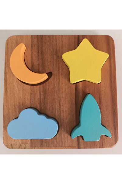 kikadu Montessori Uzay Macerası Ahşap Şekil Eşleştirme Oyuncağı