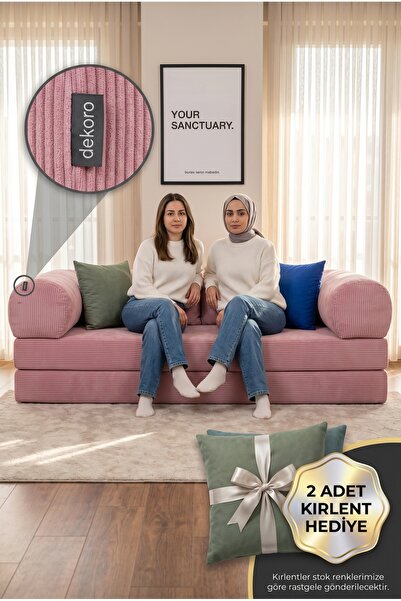Dekoro Eko Kanepe Yataklı Katlanabilir Modüler Koltuk 90x180 cm + 2 Adet Kırl...