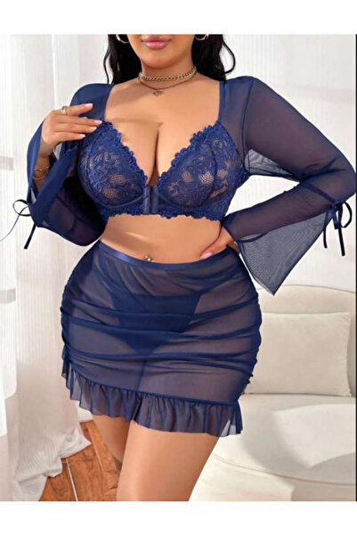 Bleu Petite Σετ σουτιέν με δαντέλα σε μπλε ναυτικό χρώμα, μεγάλο μέγεθος