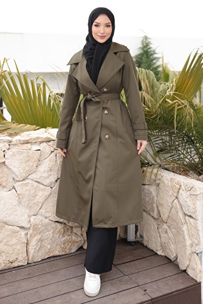 İmajButik Χακί διπλόκουμπο παλτό με γιακά και κουμπιά