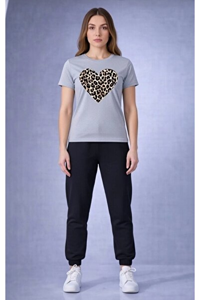 Gutsy T-Shirt Sweatpants 2-Piece Combination Lepar Printed Sweatproof Women's...