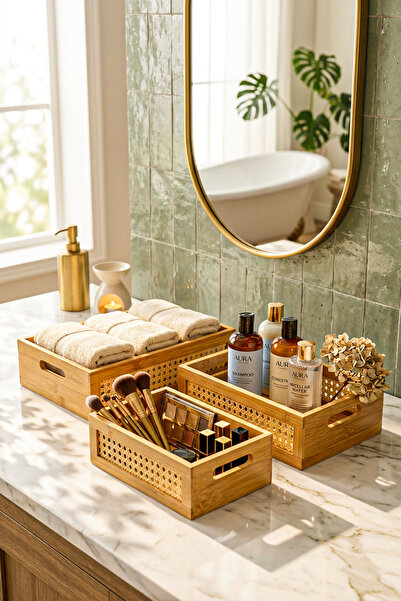 Snippy Deco Large - Καλάθι από μπαμπού 3 τεμαχίων, οργανωτής πολλαπλών χρήσεω...