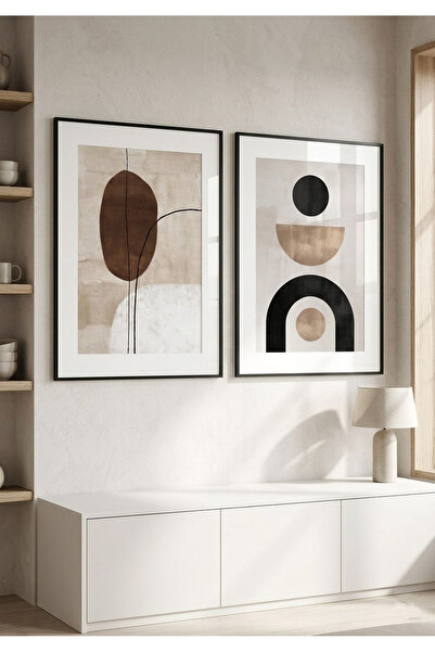 Linacci Διπλό Μαύρο Μεταλλικό Πλαίσιο Σκανδιναβικού Στυλ Κρέμα Καφέ Αφηρημένο...