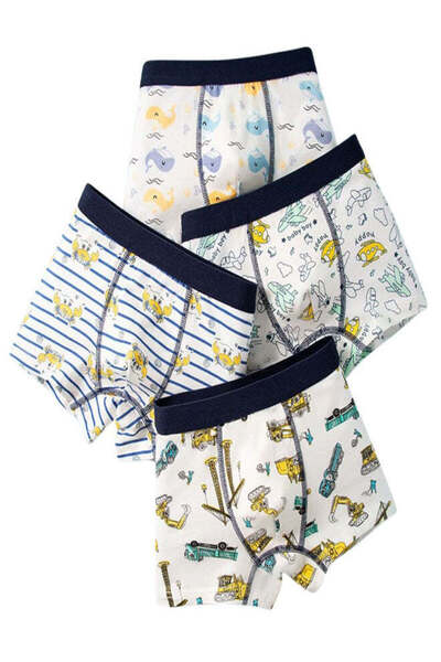 Babyqlo Boys Cotton Vehicle Print Boxer Shorts Pack of 4