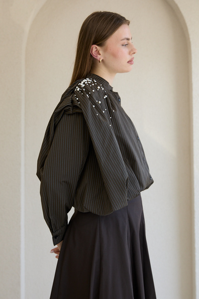 Melike Tatar Πουκάμισο με Πέρλες και Ρίγες 32-2837