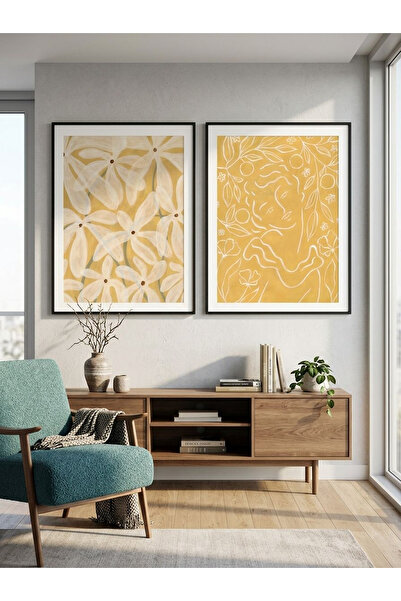 Linacci Σετ ζωγραφικής με διπλό μαύρο μεταλλικό πλαίσιο και γυαλί σε μουσταρδ...