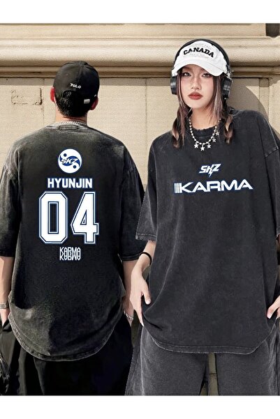 Le Savu Μπλουζάκι Stray Kids Karma με τύπωμα Unisex που πλένεται, Vintage ove...