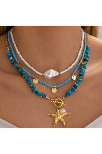 GlaMLo Accessories Σετ 3 κολιέ με θαλάσσια στοιχεία
