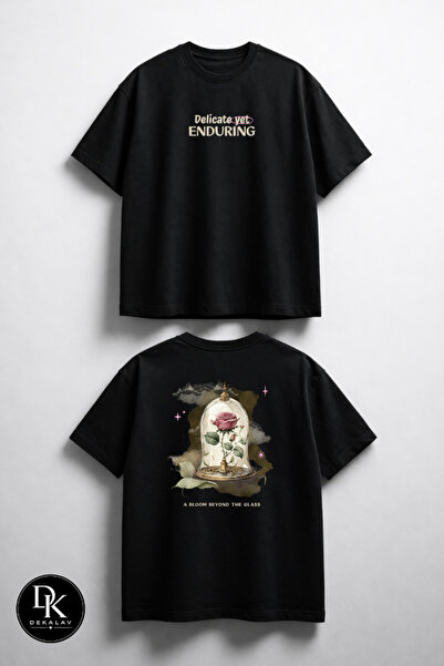 Unısex Erkek/Kadın Eşsiz Gül Özel Baskılı Oversize Pamuklu Bisiklet Yaka T-Shirt