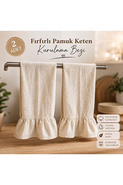ÇIQRIK HOME Fırfırlı Kurulama Bezi 2'li Pamuk Keten Fırfırlı Mutfak Bezi Fırf...