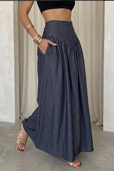 Cockatoo Γυναικεία τζιν φούστα με τσέπες και φαρδιά γραμμή