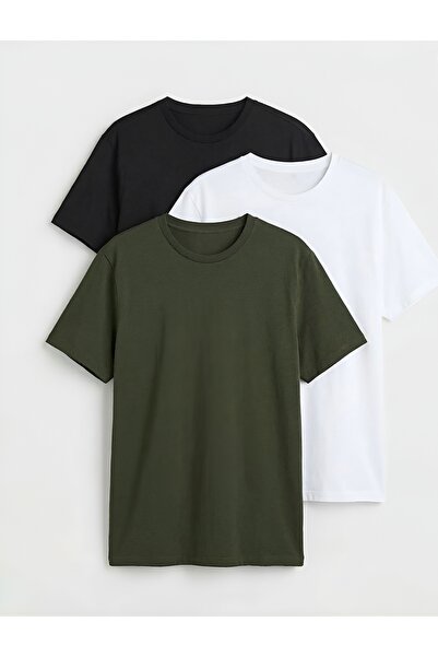 3'lü Erkek/unisex Basic Pamuklu Yumuşak Dokulu Bisiklet Yaka Tişört