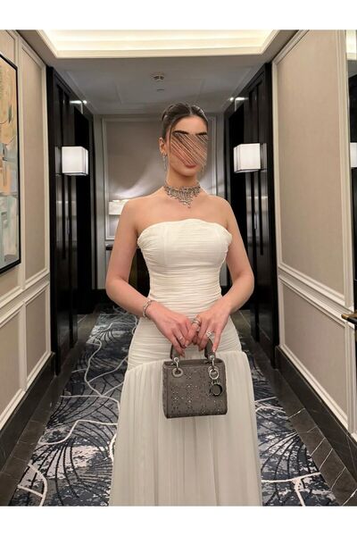 LMAURA Elegant Off White Georgette Evening Dress