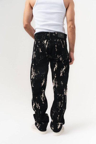 go gang own Ink Splash Boya Efektli Kadife Dokulu Yıkamalı Baggy Pantolon