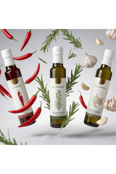 YILANOĞLU Natürel Acı Biberli & Sarımsaklı & Biberiyeli Zeytinyağı - 3x 250 ml