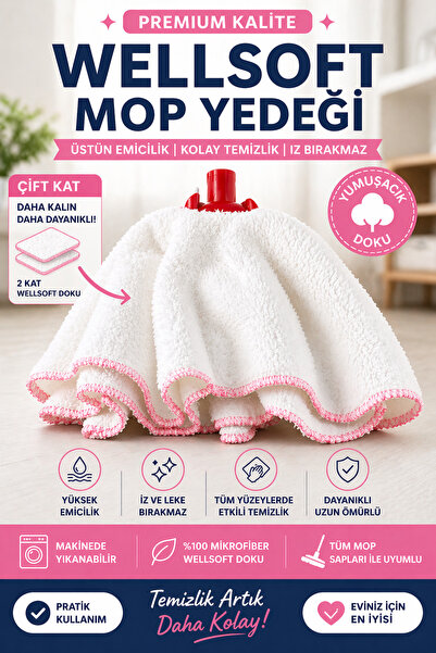 Mopiva Wellsoft Mop Yedeği Çift Kat Mop Başlığı Yüksek Emici Uyumlu ( BEYAZ )...
